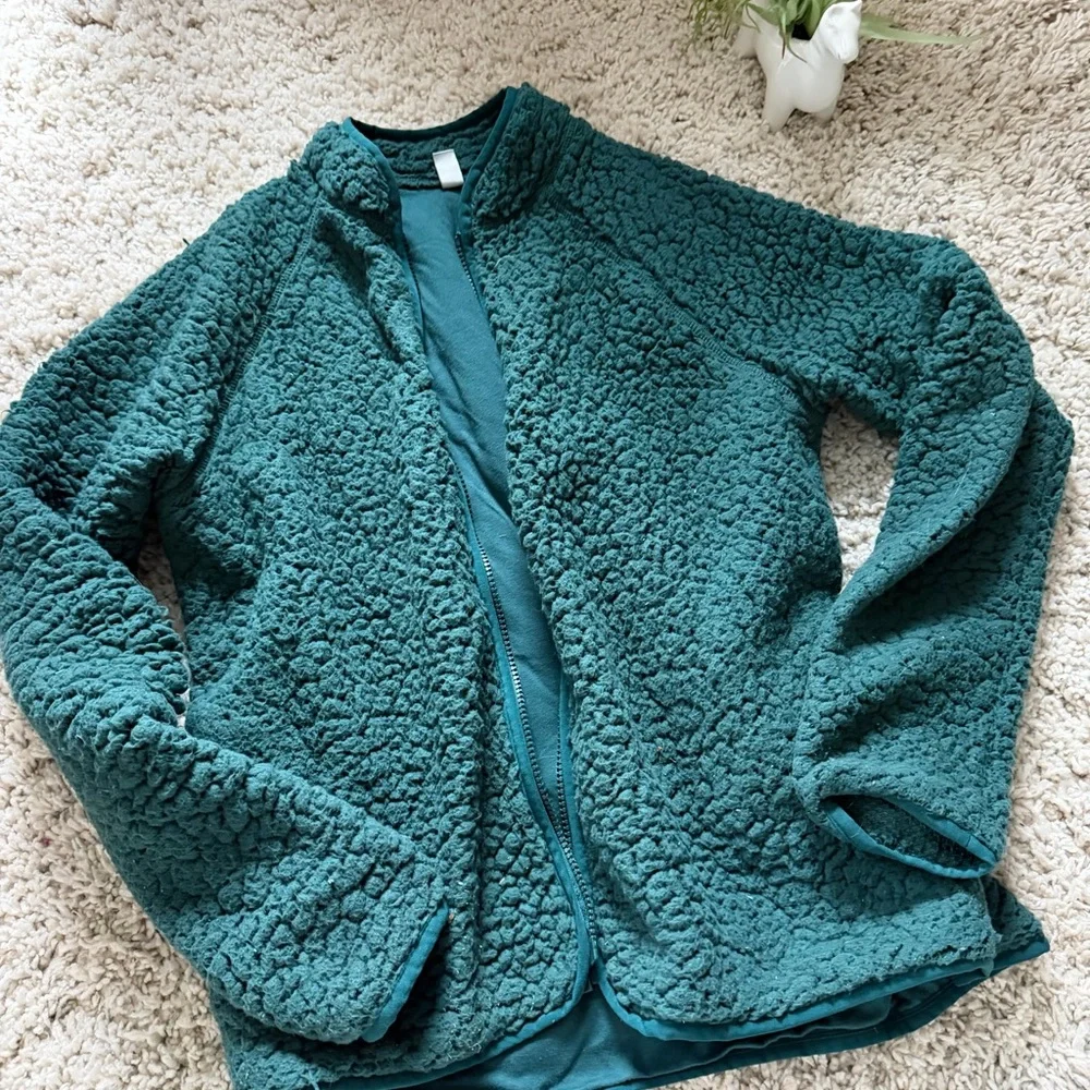Zella Deep Teal super fluffy and warm sweater, cozy women’s Fleece Jacket - Picture 2 of 5